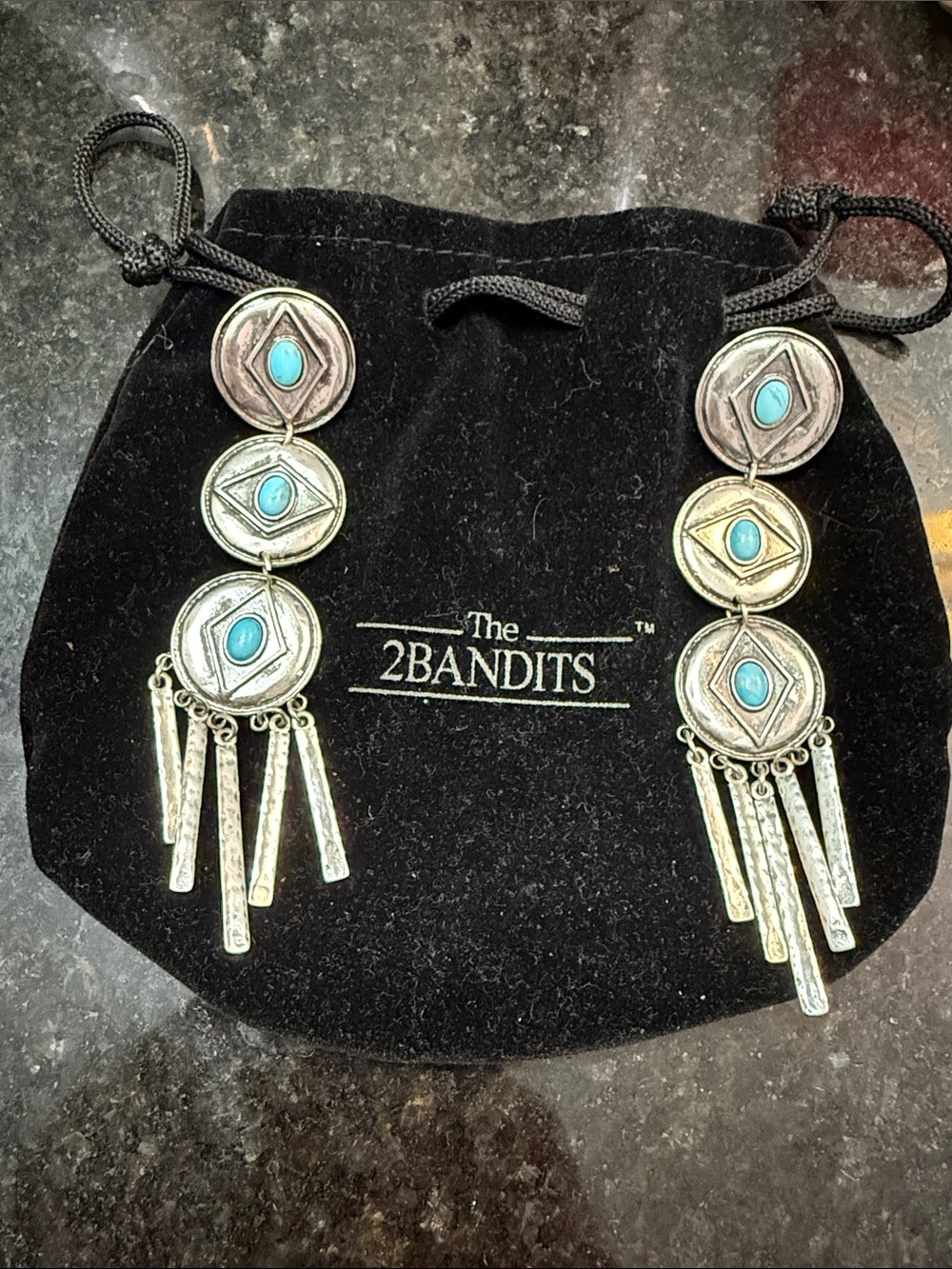 The 2Bandits Turquoise Drop Medallion Earrings - Blue Silver
